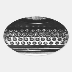 Adesivo Oval Máquina de escrever em preto-e-branco