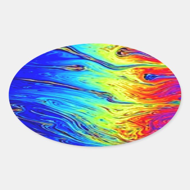 Adesivo Oval Marbled Rainbow Trabalho de arte Belo (Frente)