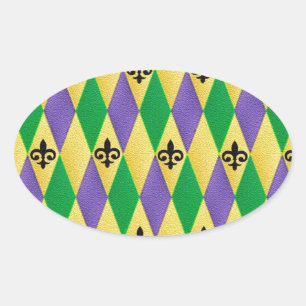 Adesivo Oval Mardi Gras Harlequin Fleur De Lis