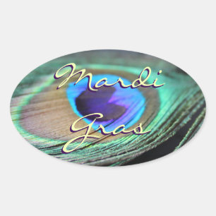 Adesivo Oval Mardi Gras Peacock Feather Autocolantes Oval Perso