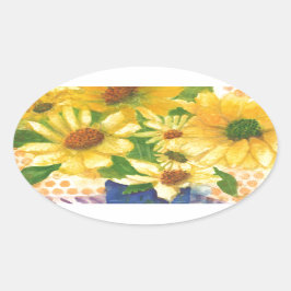 Adesivo Oval margarida amarela no vaso azul