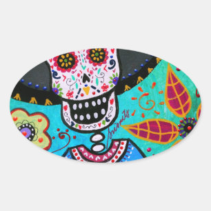 Adesivo Oval Mariachi de Diâmetro de los Muertos Senhor