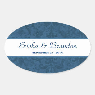 Adesivo Oval Marinho Blue Grunge Damask Oval Stick