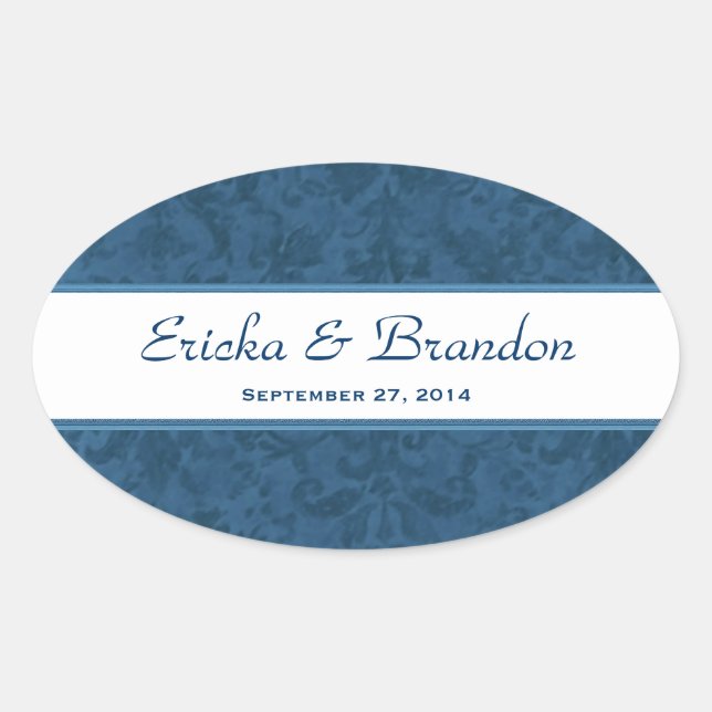 Adesivo Oval Marinho Blue Grunge Damask Oval Stick (Frente)