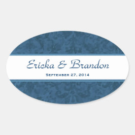 Adesivo Oval Marinho Blue Grunge Damask Oval Stick