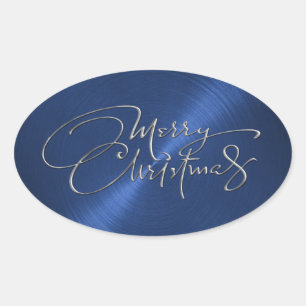 Adesivo Oval Marinho de Natal feliz Blue Sticker Emboscada