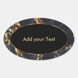 Adesivo Oval Mármore Preto e Cinza com Destaques Dourados