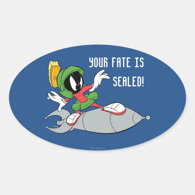 Adesivo Oval MARVIN, MARTIAN™ Riding Rocket (Foguete itinerante (Frente)