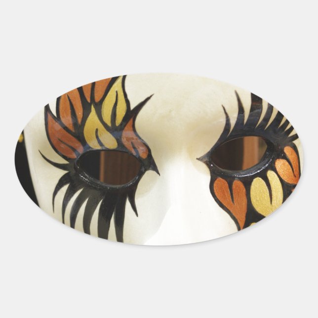 Adesivo Oval Máscara de Carnaval de Cerâmica Jovem (Frente)