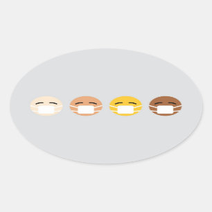 Adesivo Oval Máscara de Emoji Faces para Cima COVID