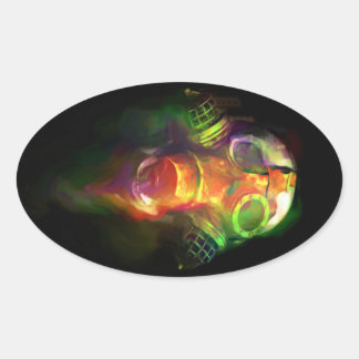 Adesivo Oval Máscara de Gás Caveira