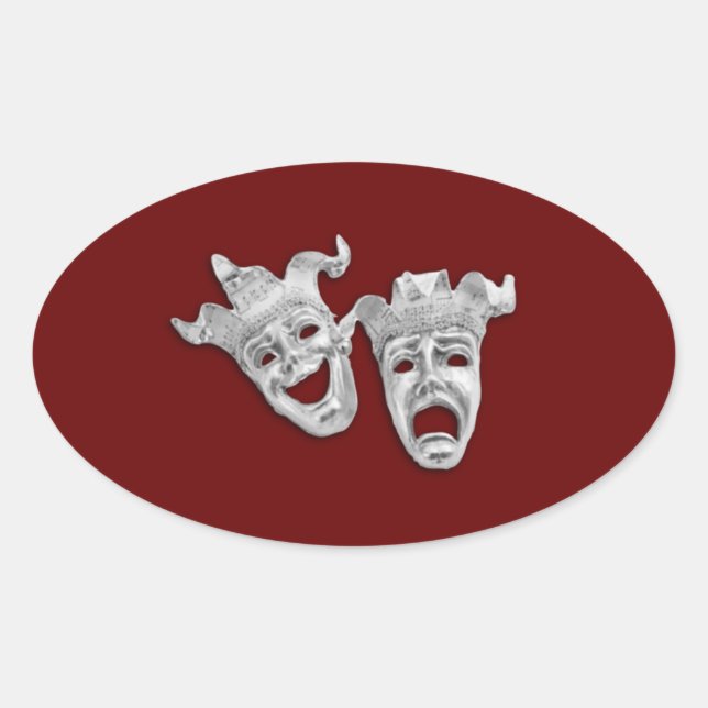 Adesivo Oval Máscaras de Teatro Design Maroon (Frente)