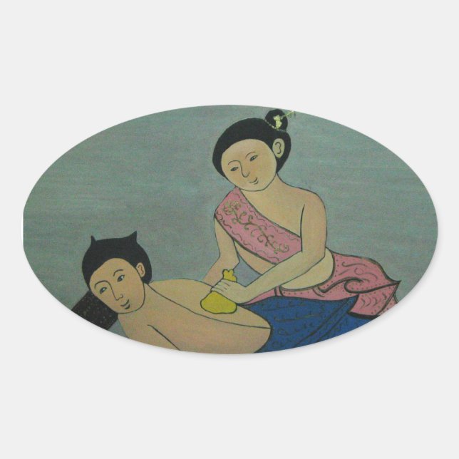 Adesivo Oval Massagem tradicional tailandesa (Frente)