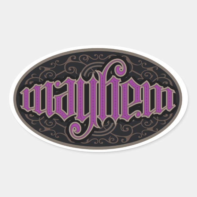 Adesivo Oval Mayhem Ambigram Stickers (Frente)
