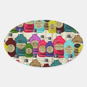 Adesivo Oval Medicine Magic Potion Apothecary Tonic Botles