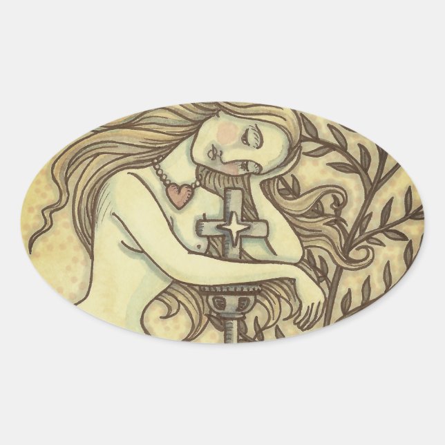 Adesivo Oval MELANCHOLY MERMAID FANTASY STICKER FOLHA Oval (Frente)