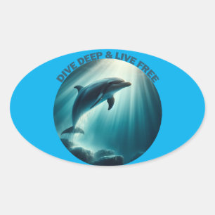 Adesivo Oval Mergulhe Dolphin Livre Ao Vivo