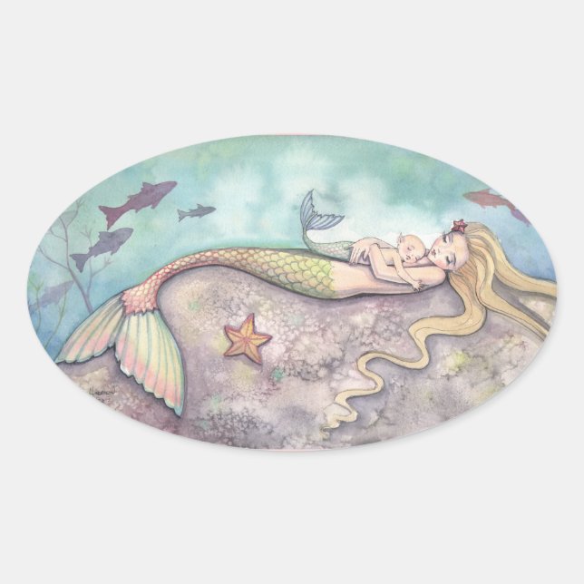 Adesivo Oval Mermaid Lullaby Fantasy Art Stickers (Frente)