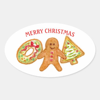 Adesivo Oval Merry Christmas Cookies Stickers