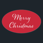 Adesivo Oval Merry Christmas Greeting<br><div class="desc">White Merry Christmas greeting on a red background for the holiday</div>