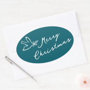 Adesivo Oval MERRY CHRISTMAS Holiday Simple Dove PERSONALIZADO
