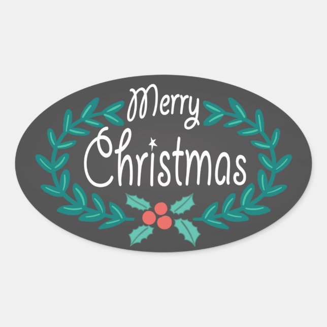 ADESIVO OVAL MERRY CHRISTMAS WREATH CHALKBOARD (Frente)