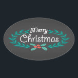 ADESIVO OVAL MERRY CHRISTMAS WREATH CHALKBOARD<br><div class="desc">MERRY CHRISTMAS: Pau de Natal brilhante e alegre, ao estilo oval de quadro branco, com tipografia casual desenhada à mão, colorido e corajoso e coroa floral. Design é excelente para crianças, professores e jovens adultos. Também pode ser usado como selos decorativos de envelopes ou etiquetas de presentes únicas. Maneira contemporânea,...</div>