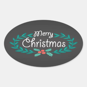 ADESIVO OVAL MERRY CHRISTMAS WREATH CHALKBOARD