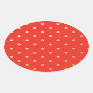 Adesivo Oval Metálico vermelho das bolinhas Dourados do falso