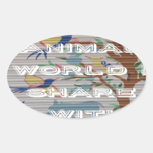 Adesivo Oval Meu Mundo Animal: Linda árvore e Design de pássaro