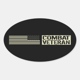 Adesivo Oval Militar dos EUA: Combate Veterano (Bandeira Negra)