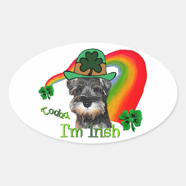 Adesivo Oval Miniatura Schnauzer St Patricks (Frente)