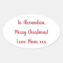 Adesivo Oval Minimal Merry Christmas from Mom Red and White