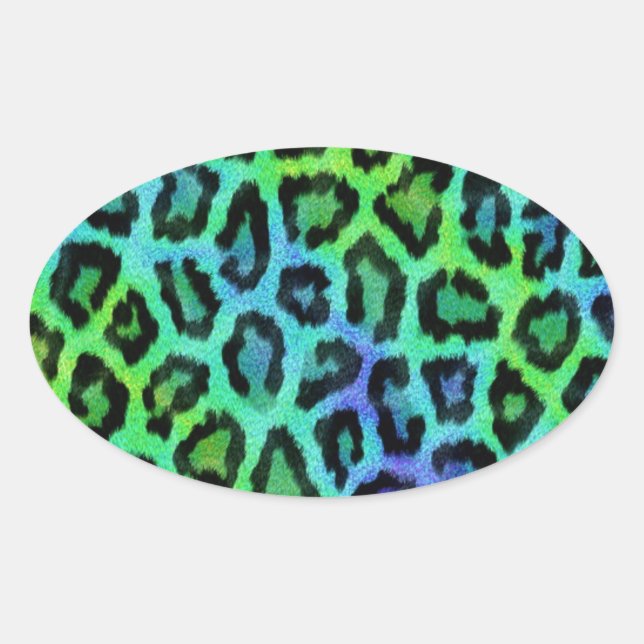 Adesivo Oval Mint E Blue Lepard Print (Frente)