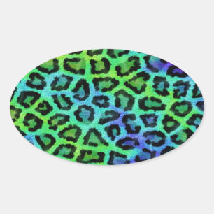 Adesivo Oval Mint E Blue Lepard Print