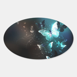Adesivo Oval Mint Night Butterflies