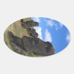 Adesivo Oval Moai em Rano Raraku, Ilha de Páscoa