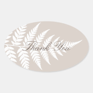 Adesivo Oval Mocha Taupe White Fern Elegante Obrigado