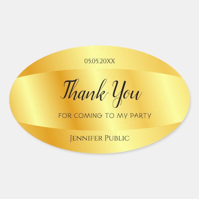 Adesivo Oval Modelo de texto manuscrito dourado 'Obrigado' (Frente)