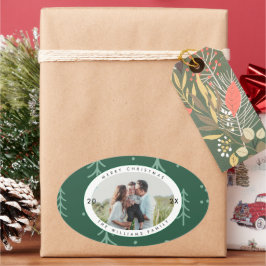 Adesivo Oval Modern Green Tree Family Photo Holiday
