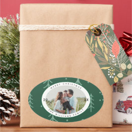 Adesivo Oval Modern Green Tree Family Photo Holiday