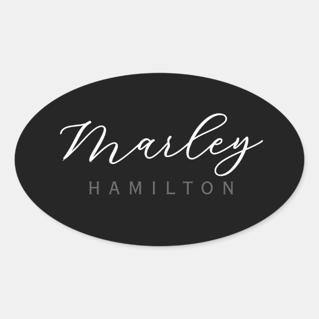 Adesivo Oval Modern Script Name Monogram (Frente)