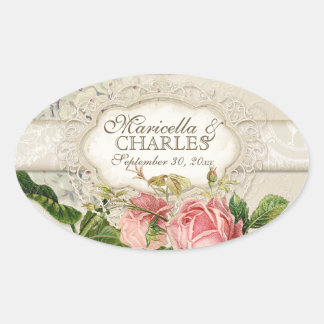 Adesivo Oval Moderno Vintage Lace Tea Stainea Hydrangea n Rosas