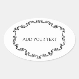Adesivo Oval Moldura Vintage Ornamentada Adicione Seu Texto