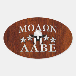 Adesivo Oval Molon Labe Spartan Helmet 5 estrelas Estilo Mahoga