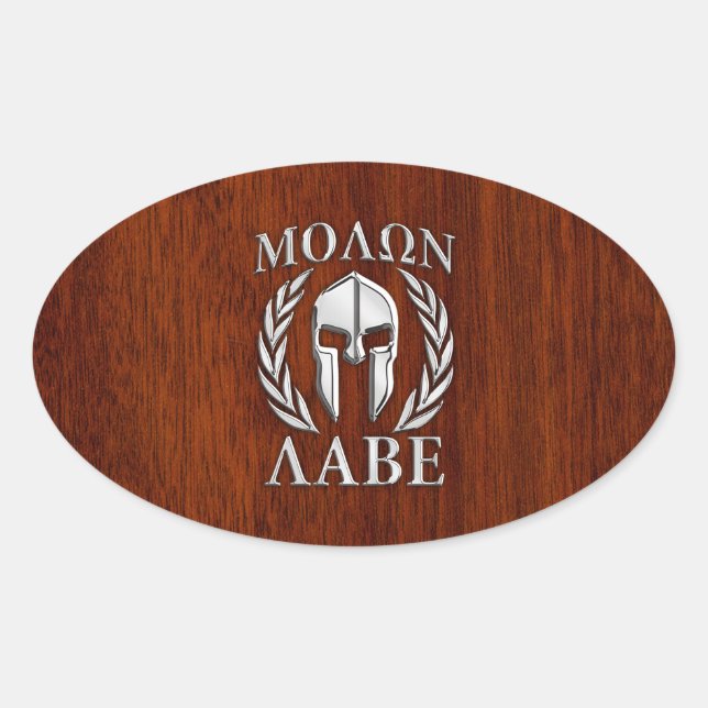 Adesivo Oval Molon Labe Spartan Warrior Laurels Mahogany Impres (Frente)
