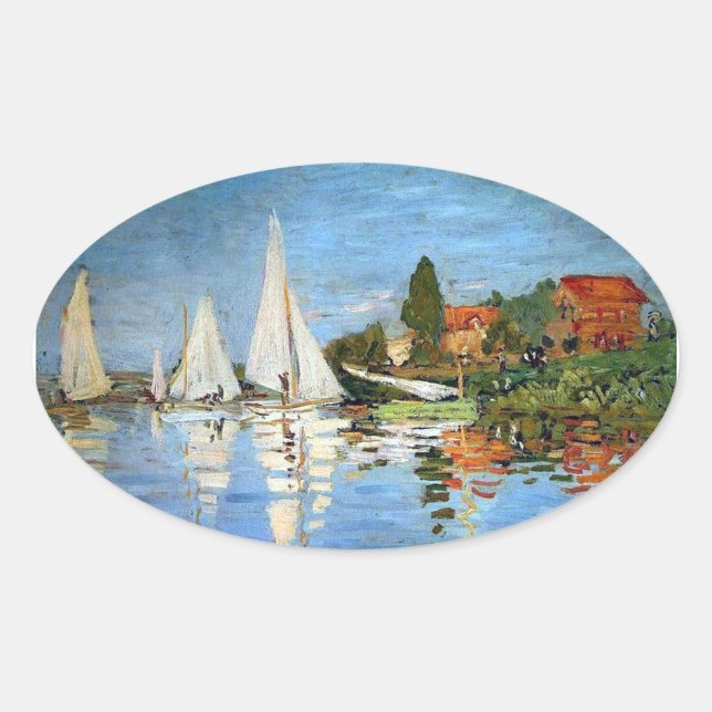 Adesivo Oval Monet Impressionism Boats Sticker (Frente)