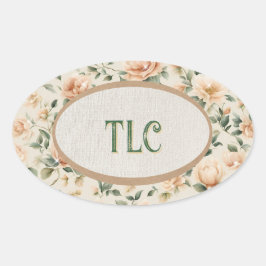 Adesivo Oval Monogram Sparkly Peach Peony Watercolor Floral