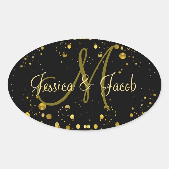 Adesivo Oval Monograma | Bolhas Douradas (Frente)