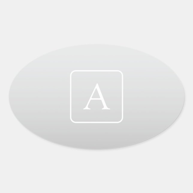 Adesivo Oval Monograma de Apelido de Gradação de Cinzas Claras (Frente)